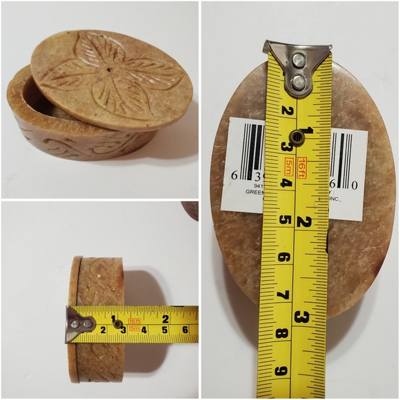 Greenbrier International Soapstone Flower Carved Design Oval Trinket Boxes (3) - Picture 13 of 13